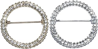 2Pieces Shiny Geometry Circle Round Brooch for Women Girls Suit Lapel Pins for Party Wedding Gift Fashion Feminist Rhinestone Crystal Accessories for Shawl Scarf Buckle Sweater Cardigan