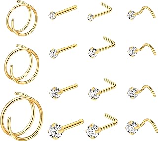 Jamboo 18G 20G Double Nose Rings Hoops for Single Pierced Surgical Steel Spiral Nose Ring Left or Right Nose Piercing for Women Men