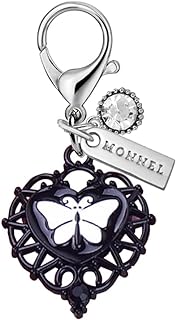 MONNEL MC339 Little Love Heart with Butterfly Lobster Clasp Charm for Women Girls with Velvet Bag (Black,1 Piece)