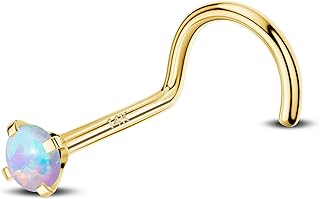 Jewseen 14K Solid Gold Nose Stud 20G Opal Nose Screw Rings Nose Piercing Jewelry for Women Men Nose Ring Nostril Rings Body Piercing Jewelry