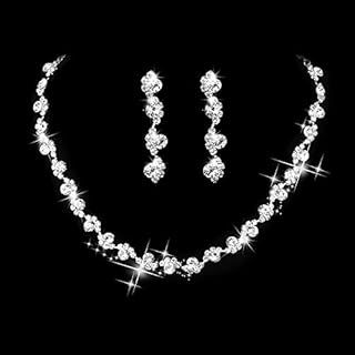 Unicra Bride Silver Necklace Earrings Set Crystal Bridal Wedding Jewelry Set Rhinestone Choker Necklace for Women and Girls