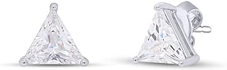 14k Gold Over Sterling Silver Trillion Cut Stud Earrings with Cubic Zirconia Gem and Secure Push Back Design