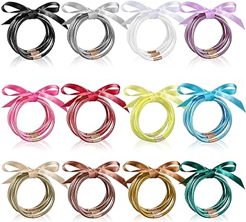60-Piece Xinnun Glitter Jelly Bracelets Set: Dazzling & Colorful Silicone Bangle Bracelets with Ribbon Bow Accent - Perfect Fashion Accessory for Girls & Women