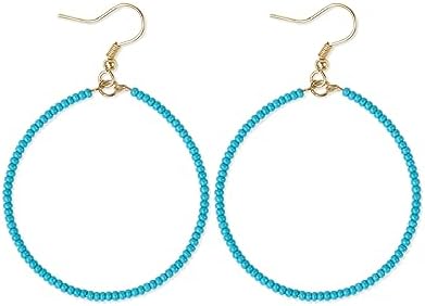 INK+ALLOY Large Beaded Hoop Earrings for Women, Ruby Solid Colors Seed Bead Boho Statement Hoops, Handmade Jewelry for the Modern Bohemian, 2.75-Inch