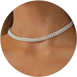 Tewiky Silver Rhinestone Tennis Choker Necklace with Lobster Clasp, Adorned with Cubic Zirconia for Women, Bridal Wedding Jewelry from Italy