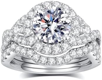 3.2CTTW D-Color VVS1 Moissanite Bridal Ring Set, Round Cut Sterling Silver Rings, Women's Wedding/Engagement Gift for Wife or Her, size 4