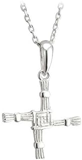Saint Brigid Cross Pendant Necklace with Rolo Chain and Spring Ring Clasp, Irish 925 Sterling Silver, Authentic Celtic Heritage Design for Unisex, Imported from Ireland