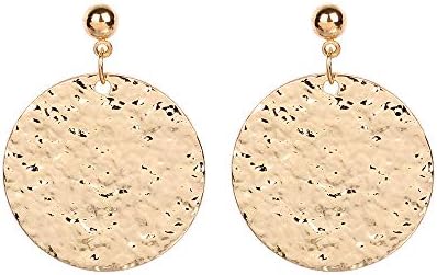 Hammered Round Disc Dangle Earrings Polished Circle Drop Earrings for Women Girls Jewelry