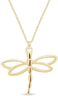 14k Gold Plated Over Sterling Silver Dragonfly Pendant Necklace with 18" Rope Chain for Women, Spring Ring Clasp, Elegant Design