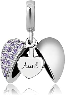 KunBead Aunt Auntie Love Openable Heart Birthstone Dangle Charms Compatible with Pandora Bracelet Necklace Birthday Jewelry Gifts for Women
