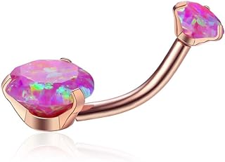 Gabry&jwl Opal Belly Button Rings 14G Surgical Steel Internally Threaded Rose Gold Belly Ring for Women Girls Navel Rings Belly Piercing Jewelry,Opal DIA/Weight 5mm(0.3ct)/8mm(1.0ct)
