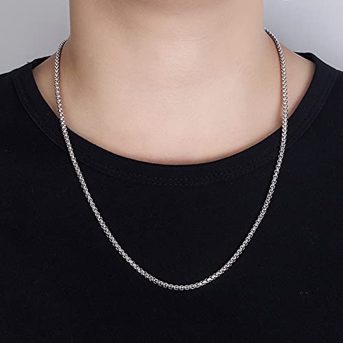 Italian Solid 925 Sterling Silver Necklace Men & Women 3MM Square Rolo Link Round Box Chain Chokers 18 "20" 22 "24" 26 "28" Unisex Jewelry (28 inches)