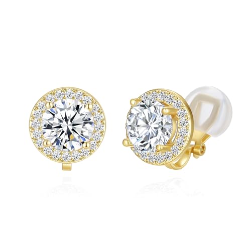 YOQUCOL 8MM Cubic Zirconia Crystal Clip On Stud Earrings Round Non Pierced Earrings For Women Girls