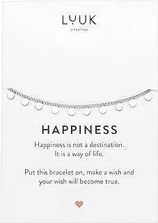 LUUK LIFESTYLE Stainless steel bracelet with pendant and HAPPINESS card, filigree and minimalist women's jewelry, unique gift idea, lucky charm, adjustable length, 8”, gold, silver and rosegold