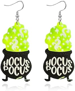 Title: Women's Halloween-Themed Spooky Ghost Pumpkin Drop Earrings with Snap Back Closure Made of Durable Acrylic and Zinc