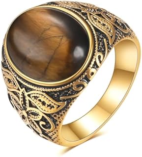 Stainless Steel Classic Gothic Men's Wedding Ring with Created Turquoise Gem, Square Design for Male - Size 7-12