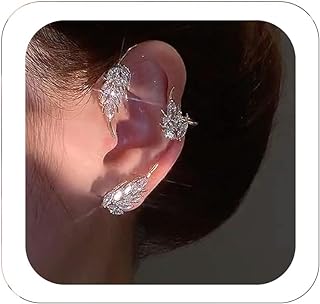 2-Pack Non-Pierced Leaf-Design Crystal Ear Wrap Earrings, Durable Zinc Material, Perfect Sparkly Accessory for Women and Girls