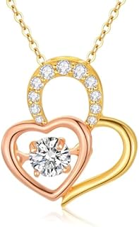 14K White Gold Double Heart Locket Necklace with Cable Chain and Moissanite Gemstones
