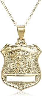 JewelryWeb Solid 14K Yellow Gold Large Police Badge Pendant Necklace, 18" (18mm x 28mm)