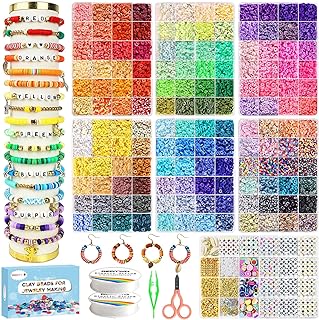 Redtwo 23,000 Clay Beads Bracelet Making Kit,144 Colors 7 Boxs Friendship Jewelry Making Set,Flat Polymer Clay Heishi Beads DIY Gifts for Teen Girls Crafts for Girls Ages 8-12