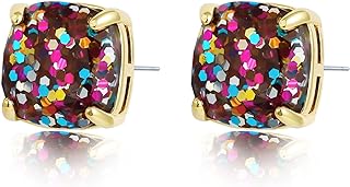 Multi-Colored Glitter Confetti Stud Earrings - Glitter Gem Accented Brass Stud Earrings with Secure Push Back, Perfect for Daily and Party Wear