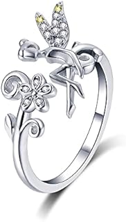 Whimsical Tinkerbell Engagement Ring with Adjustable Cubic Zirconia for Women, 925 Sterling Silver Open Wrap Design