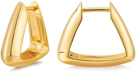 LILIE&WHITE Women's Gold Plated Triangle Hoop Earrings with Latch Back Design, Crafted from Durable Brass, No Gemstone, Versatile Fashion Accessory