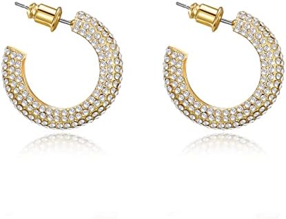 Women's WOWORAMA Chunky Open Hoop Earrings with Pave Cubic Zirconia & Clutchless Back Finding in Luxurious Copper Design