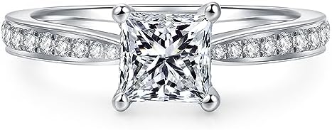 S925 Sterling Silver Ring, 1 Carat Princess Cut Moissanite Engagement Ring, Classic 4-Prong Setting for Women, Elegant Princess Cut Design