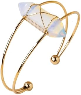 Opal Crystal Bracelet Healing Crystals Gemstones Open Cuff Bracelet Jewellery Adjustable Balancing Chakras Reiki Yoga Meditation Wicca for Women's Gift