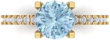 Clara Pucci 1.64ct Round Cut Solitaire Natural Topaz gemstone Engagement Promise Anniversary Bridal accent Ring Real 14k Yellow Gold