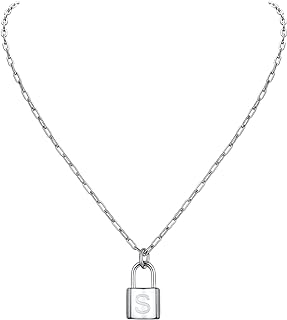 PROSTEEL Lock Initial Necklace for Women, Gold Plated Stainless Steel Paperclip Chain Padlock Necklace, 18"-20" Adjustable, Come with Box