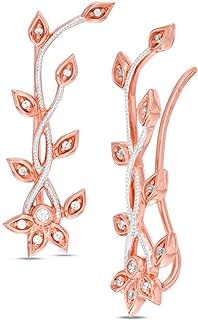 0.16 cttw Diamond Leaf Style Vine Crawler Climber Cuff Earrings in 10K Rose Gold (I-J/13)