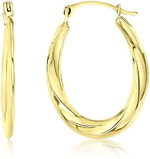 14K Yellow Gold 2x17mm-26mm Polished Swirl Cut Lightweight Oval Hoop Earrings