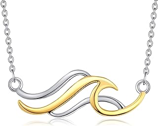 925 Sterling Silver Wave Pendant Necklace with Cable Chain for Women, Hypoallergenic Ocean Design for Beach Lovers