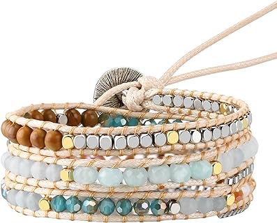 Boho 5 Wrap Bead Bracelet for Men Women - Handmade Adjustable Natural Chakras Stone Crystal Beaded Bracelets Cuff Rope Yoga Healing Bracelet Bangle Hippie Jewelry