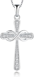 925 Sterling Silver Cross Necklace for Women Big Faith Infinity Pendant Necklace for Girls Silver Chain 18''+2''