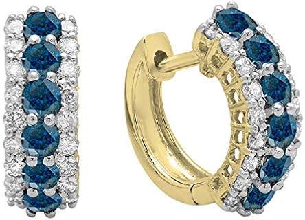 Dazzlingrock Collection 10K Round Gemstone & White Diamond Ladies Huggies Hoop Earrings, Yellow Gold