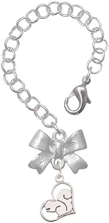 Lobster Clasp Squirrel Bracelet Charm - Silvertone Bow Design for Jewelry Lovers - No Gemstone - Heart Shape