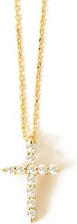 GELIN 14K Yellow Gold Cable Chain Necklace with 8mm Small Diamond Cross Pendant, Women's Faith-Inspired Jewelry