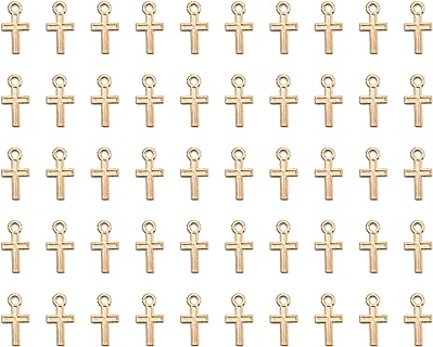 50 Pcs Mini Cross Charm Metal Mini Pendant Beads for Jewelry Making Finding Necklace Bracelet Earring Keychain DIY Gift Idea Handmade Craft Accessories