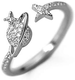 Adjustable Planet Star Sterling Silver Stacking Rings with Cubic Zirconia Crystal for Women and Girls - Dainty Engagement and Promise Ring