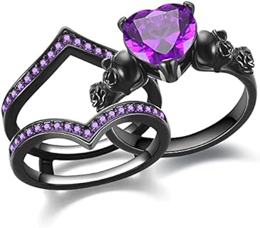 Gothic Skull Engagement Ring Sets Promise Eternity Band Rings Cubic Zirconia Wedding Anniversary Promise Rings Bridal Cocktail Party Biker Jewelry