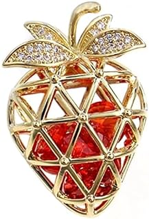 Pin Clasp Gold Plated Strawberry Brooch with Cubic Zirconia for Women and Teen Girls - Hollow Fruit Design
