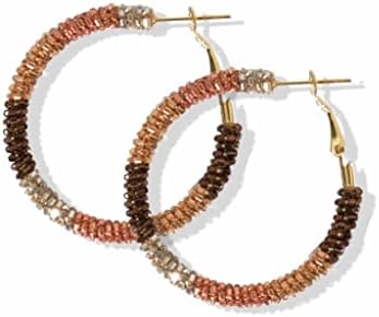 INK + ALLOY Mixed Metallic Beaded Hoop Earrings for Women, Madison Boho Glass Seed Bead Large Statement Hoops, Handmade Jewelry for the Modern Bohemian 1.75-Inch