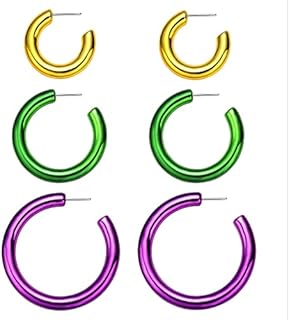 3 Pairs Chunky Open Hoop Earrings Lightweight Tube Thick Circle Earrings Statement Open Hoops Earring Set for Women Girls