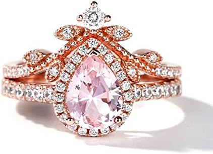 Jeulia Engagement Rings Sterling Silver Halo Pear Cut Synthetic Pear Shape Natural Pink Rose Gold Diamond Bridal Set Halo Art Deco Wedding band Anniversary Promise Jewelry Crystal With Gift Box