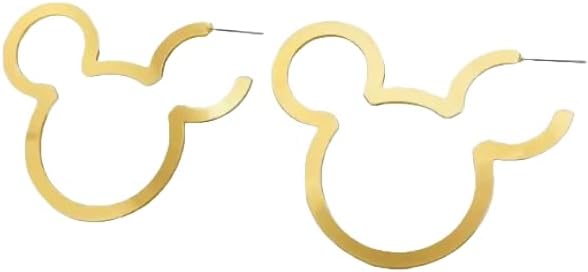 Gold Tone Hollow Cute Cartoon Miki Mouse Head Hoop Earrings Exaggerated Lightweight Adorable Statement Special Shaped Hoop Earrings Suitable For Women And Girls