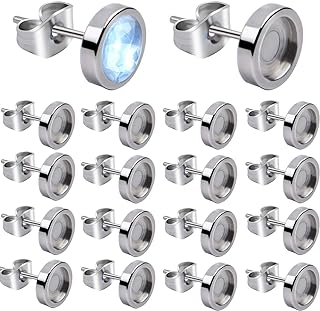 Earring Studs, 50 Pieces Silver Blank Earrings Thicken Cabochon Setting Post Flat Pins and 50 Earrings Backs,6mm