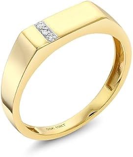 10K Solid Yellow Gold Men's Wedding/Anniversary Ring with White Diamonds for Him, Classic Design